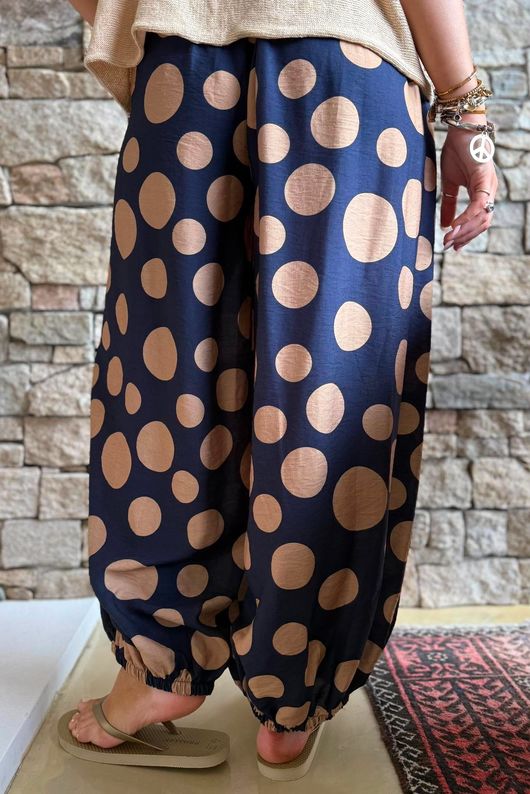Basso Big Dot Balloon Cuff Pant Navy & Tan
